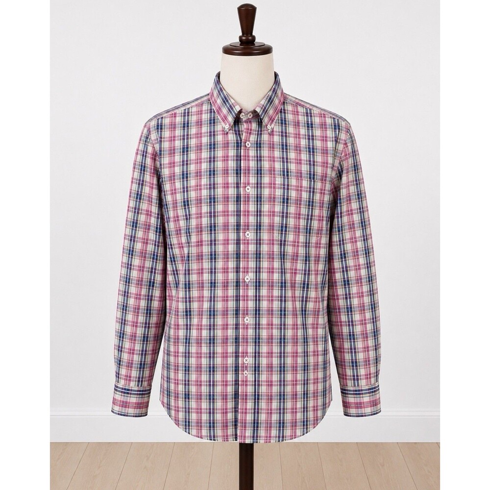 Alan Flusser Men's Medium Plaid Button Down Shirt 100% Cotton Long Sleeve